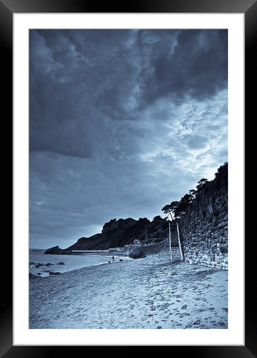 Meadfoot Beach, Torquay, Devon, b&w Framed Mounted Print by K. Appleseed.