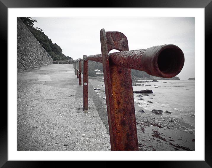 Rusty Railings Meadfoot Beach Torbay Framed Mounted Print by K. Appleseed.