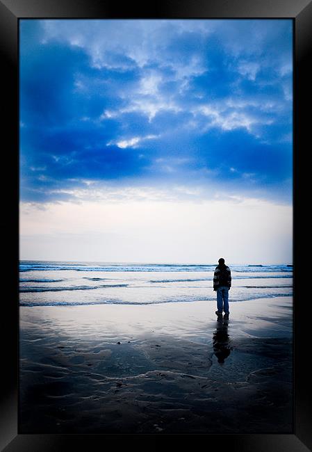 Perranporth beach with figure.. Framed Print by K. Appleseed.