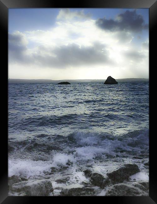 Meadfoot Beach, Torquay, Devon, Rocks in Winter Framed Print by K. Appleseed.