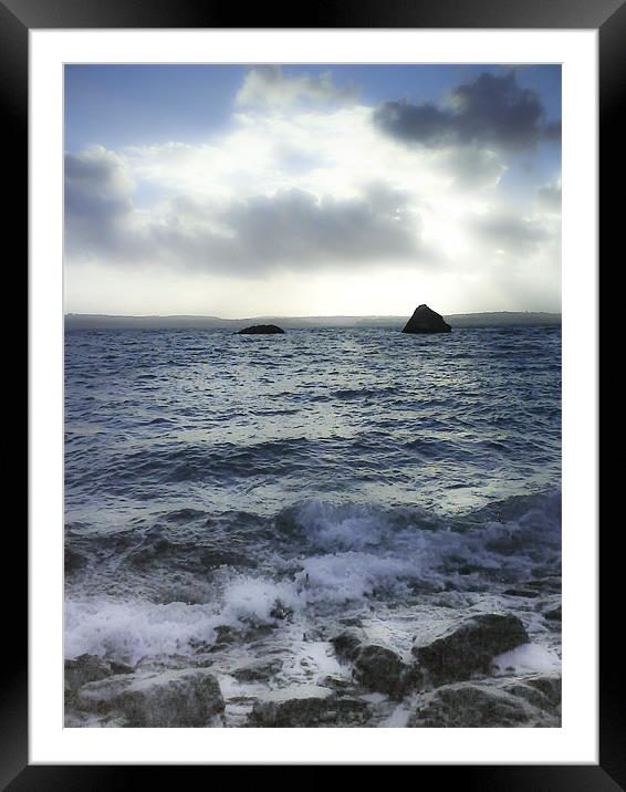 Meadfoot Beach, Torquay, Devon, Rocks in Winter Framed Mounted Print by K. Appleseed.