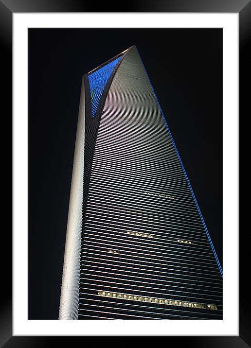 Shanghai World Financial Centre at Night Framed Mounted Print by Phil Hall