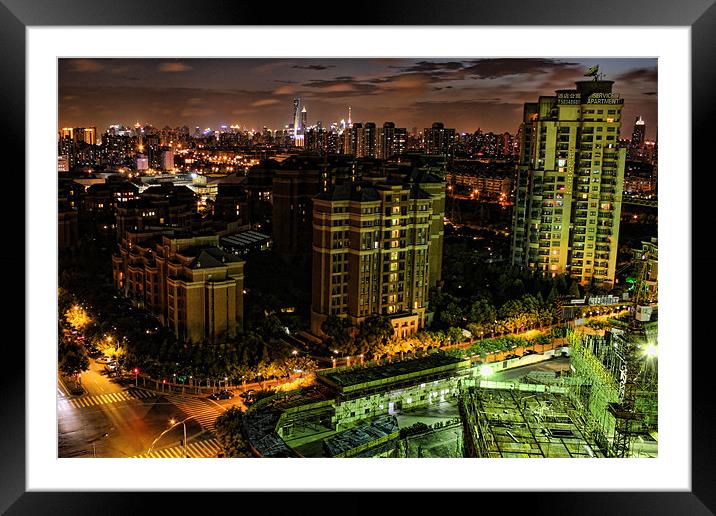 JinQiao, Shanghai - Night time cityscape looking t Framed Mounted Print by Phil Hall