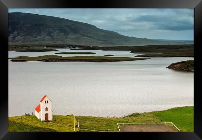 Iceland church and landscape Framed Print by Tony Bates