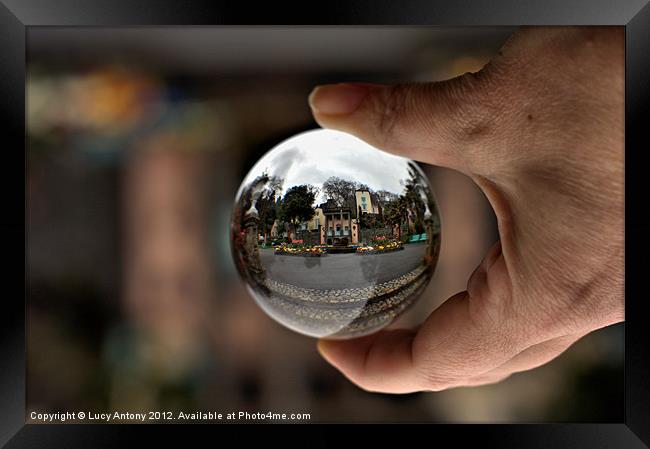 Port Merion in a crystal ball Framed Print by Lucy Antony
