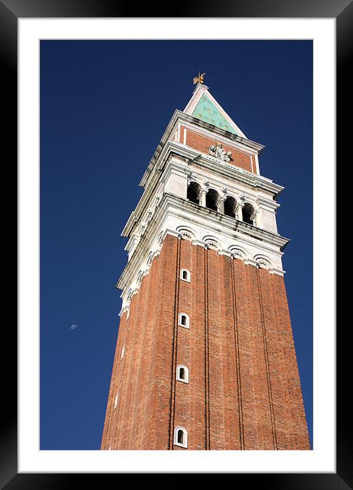Campanile and moon Framed Mounted Print by Lucy Antony