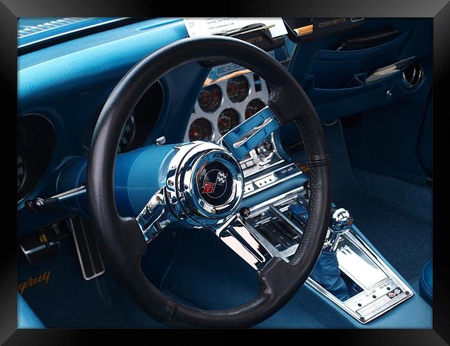 Blue Corvette steering wheel and interior Framed Print by Allan Briggs