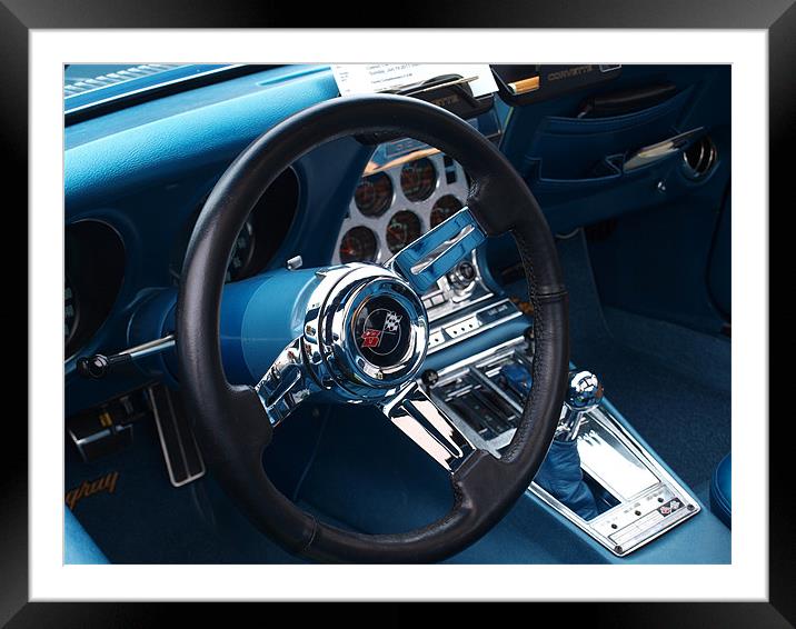 Blue Corvette steering wheel and interior Framed Mounted Print by Allan Briggs