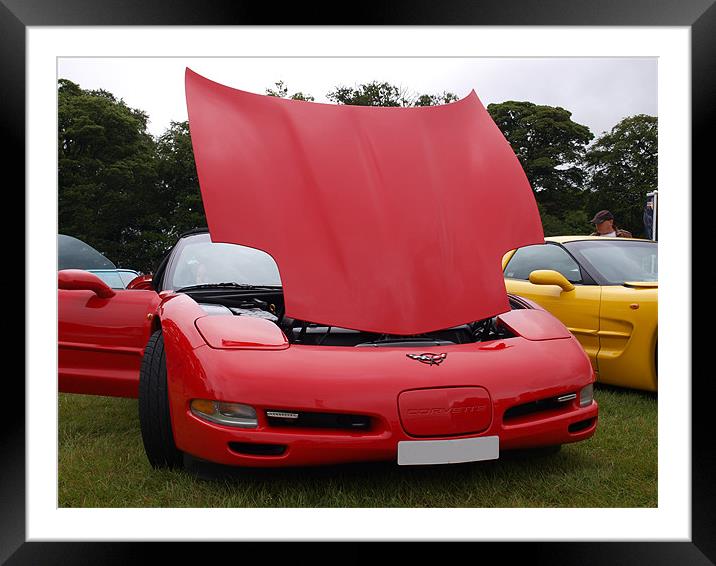 Red Corvette with open bonnet Framed Mounted Print by Allan Briggs