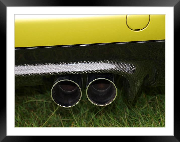 Gold BMW exhaust pipes Framed Mounted Print by Allan Briggs