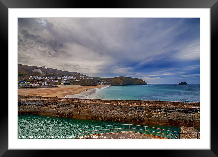 Portreath Harbour and Beach Framed Mounted Print by Chris Thaxter