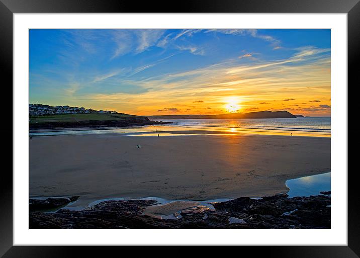 Majestic Sunset over the Iconic Polzeath Beach Framed Mounted Print by Chris Thaxter