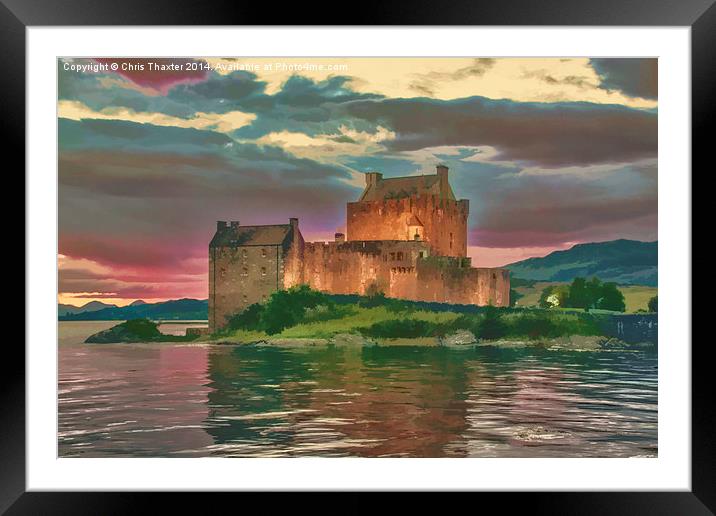 Eilean Donan Sunset Watercolour Effect Framed Mounted Print by Chris Thaxter