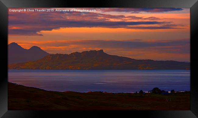 A sunset view to Rhum and Eigg  Framed Print by Chris Thaxter