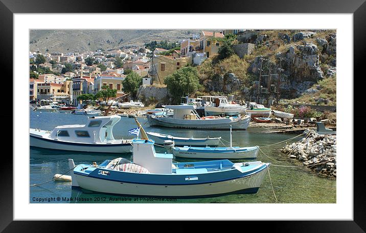 Symi Boats Framed Mounted Print by Mark Hobson