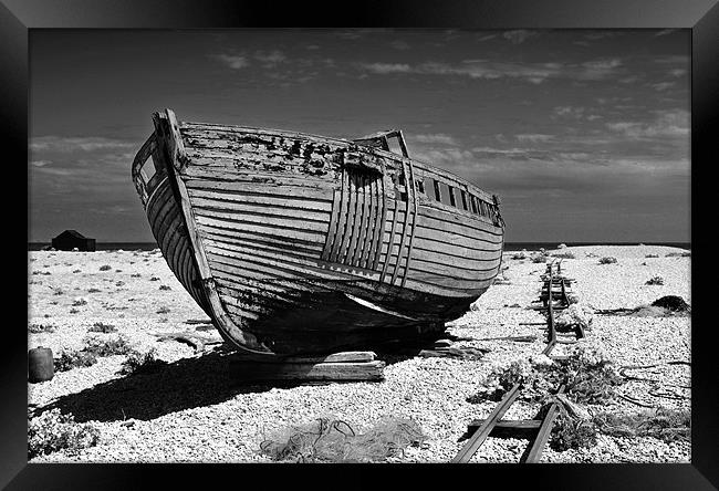 Dungeness Decayed Boat Framed Print by Bel Menpes