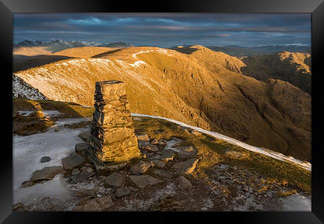 Old Man Of Coniston Summit Sunrise Framed Print by James Grant