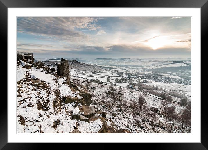  Curbar Edge Winter Sunset Framed Mounted Print by James Grant