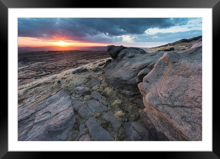  Lower Shelf Stones, Bleaklow Sunset Framed Mounted Print by James Grant