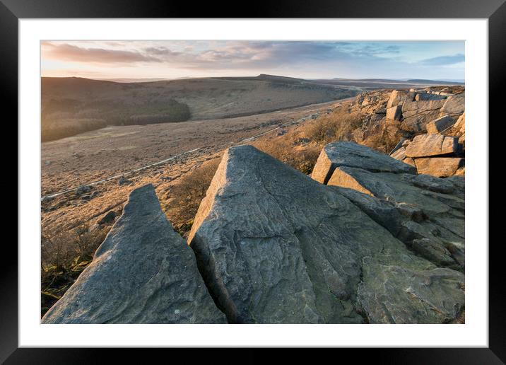 Burbage Rocks Sunset Framed Mounted Print by James Grant