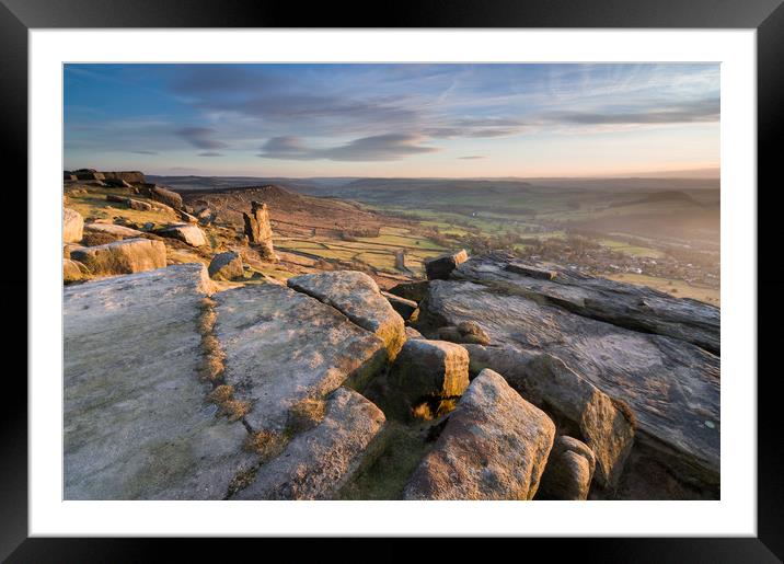 Curbar Edge Sunset Framed Mounted Print by James Grant