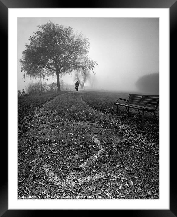 Cyclist in the fog Framed Mounted Print by Paul Davis
