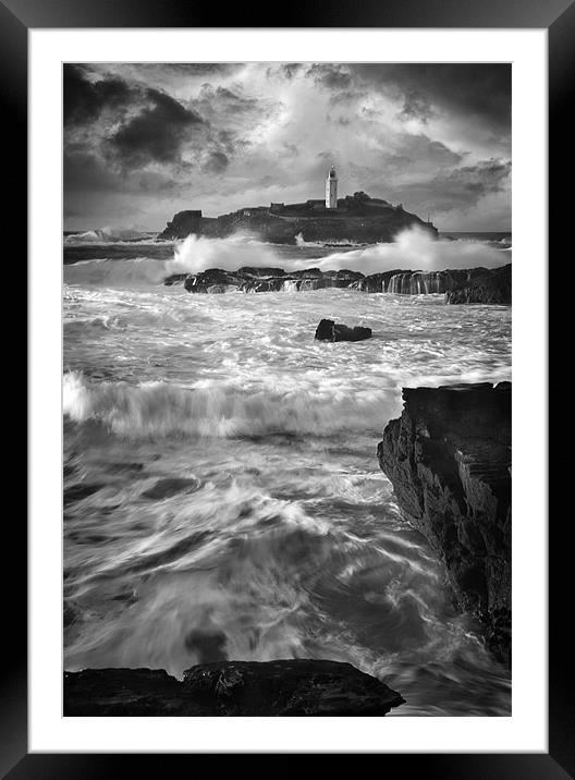 Waves at Godrevy Framed Mounted Print by Paul Davis