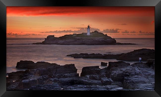 Watching the sunset at Godrevy Framed Print by Paul Davis
