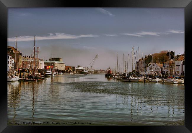 Misty Weymouth Harbour Framed Print by kelly Draper