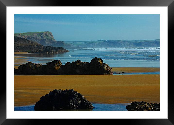 Rocks On Golden sand Framed Mounted Print by kelly Draper