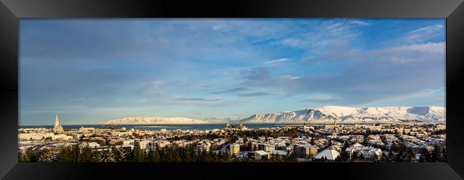 Ice and Fire: Reykjavik Panorama Framed Print by Stuart Jack