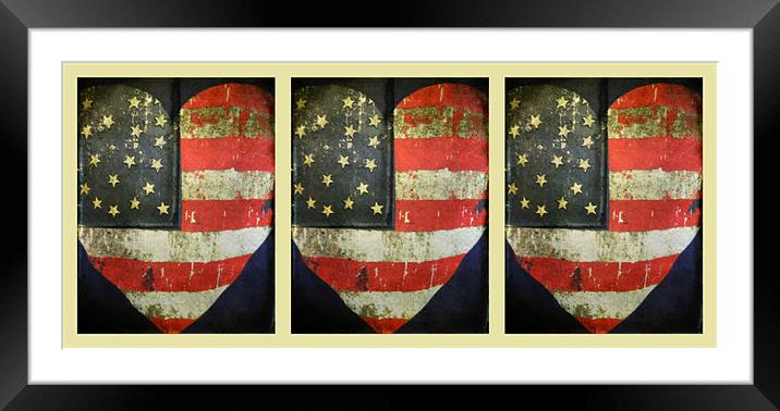 vintage American hearts triptych Framed Mounted Print by Heather Newton