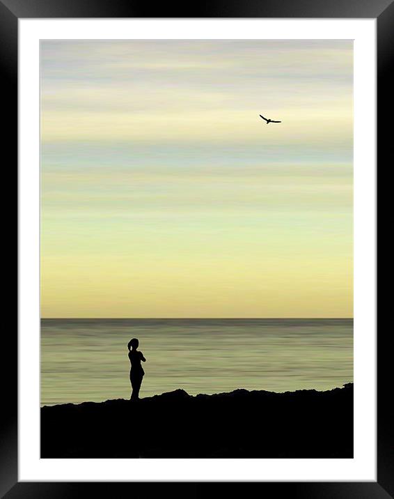 the girl and the seagull Framed Mounted Print by Heather Newton