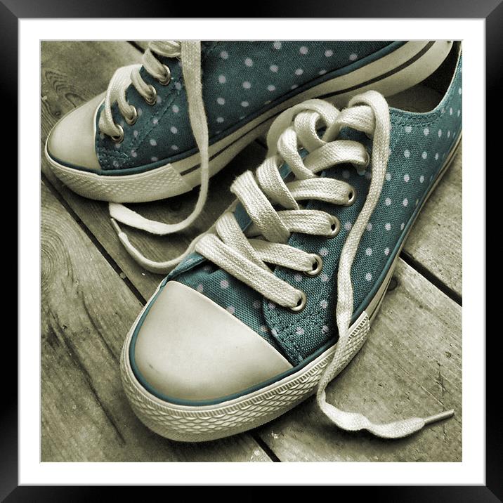 polka dot sneakers (vintage blue) Framed Mounted Print by Heather Newton