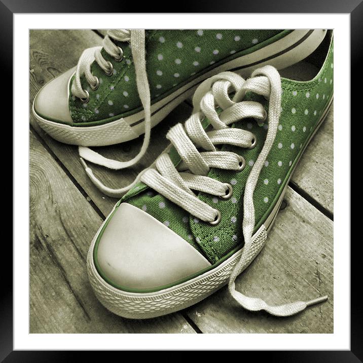 polka dot sneakers (vintage green) Framed Mounted Print by Heather Newton