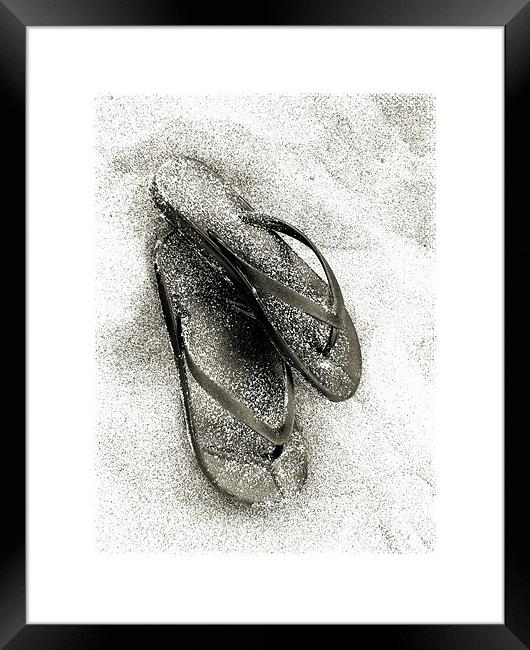 white sand and flip flops Framed Print by Heather Newton