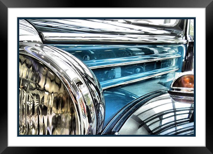 vintage blue mercedes 2 Framed Mounted Print by Heather Newton