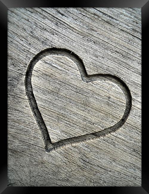 carved wooden heart Framed Print by Heather Newton
