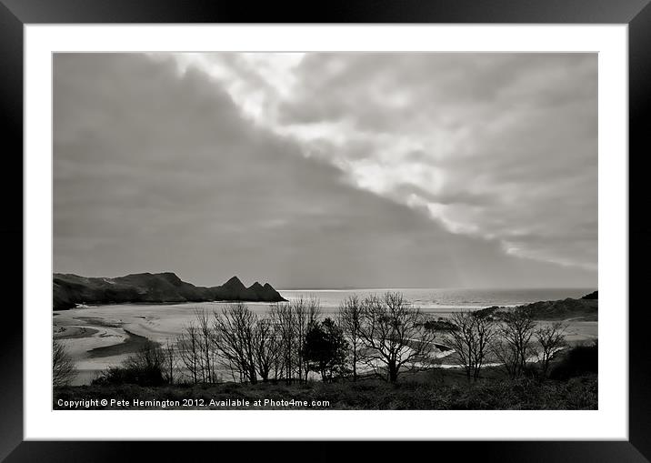 Weather front at 3 cliffs bay Framed Mounted Print by Pete Hemington
