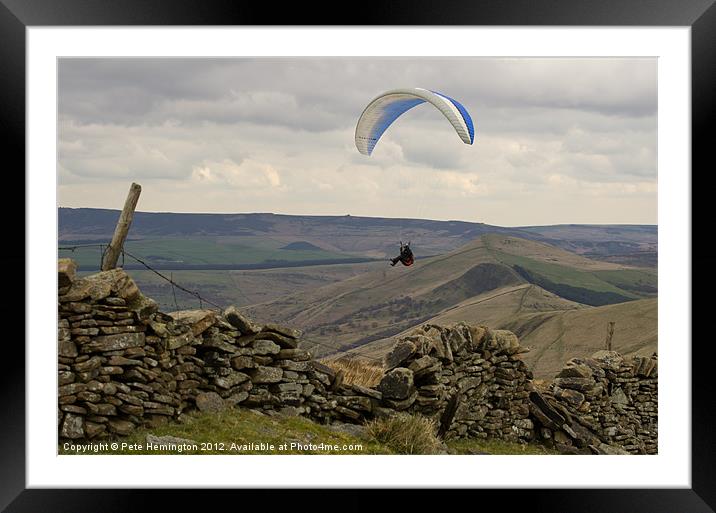 Paraglider over Rushup Edge Framed Mounted Print by Pete Hemington