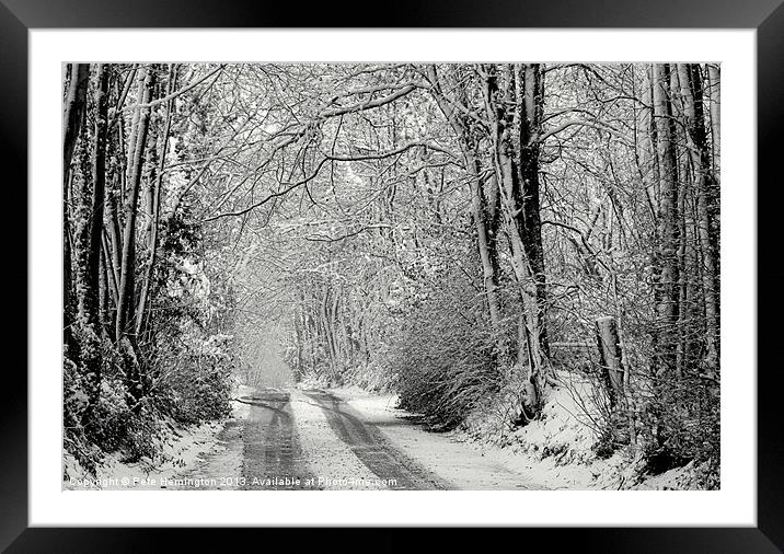 Snowy lane - in mono Framed Mounted Print by Pete Hemington