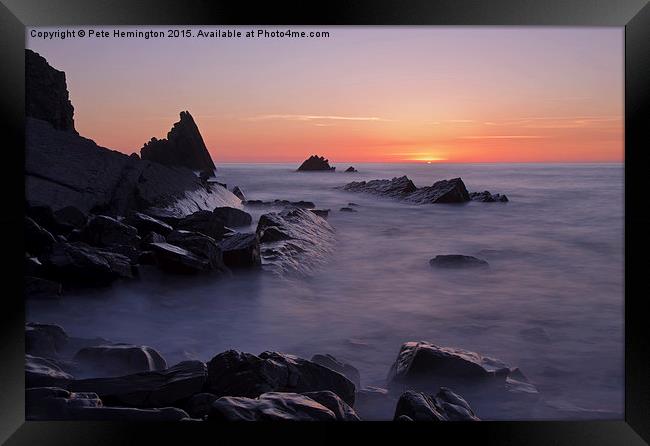  Sunset at Blegberry Beach Framed Print by Pete Hemington