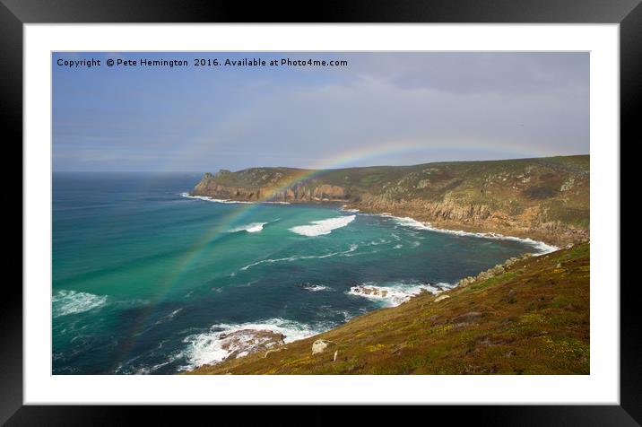 Rainbow over Nanjizal Bay in Cornwall Framed Mounted Print by Pete Hemington