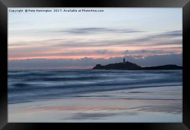 Godrevy Lighthouse from the beach Framed Print by Pete Hemington