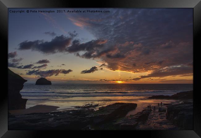 Sunset at Trebarwith Strand Framed Print by Pete Hemington
