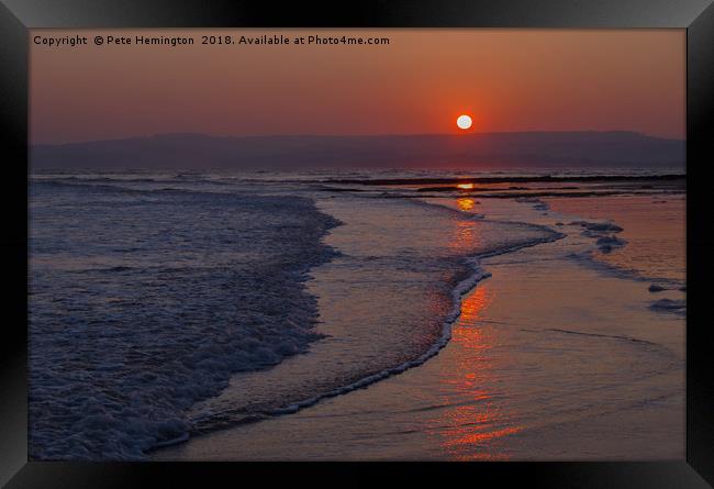 Sunset over Exmouth beach Framed Print by Pete Hemington