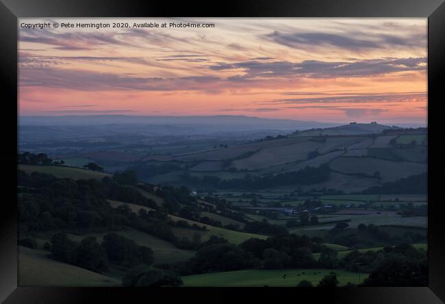 Sunset over the Exe valley Framed Print by Pete Hemington