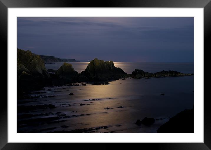 Moonlit sea at Screda Point - Hartland Framed Mounted Print by Pete Hemington