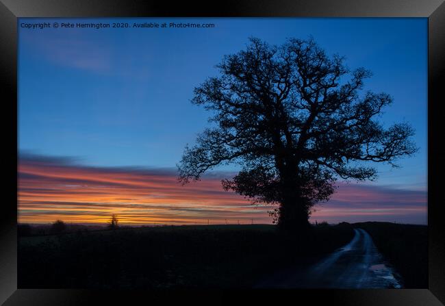 Lone tree at sunrise Framed Print by Pete Hemington