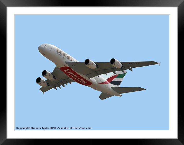 The Mighty Emirates Airbus A380 Framed Mounted Print by Graham Taylor